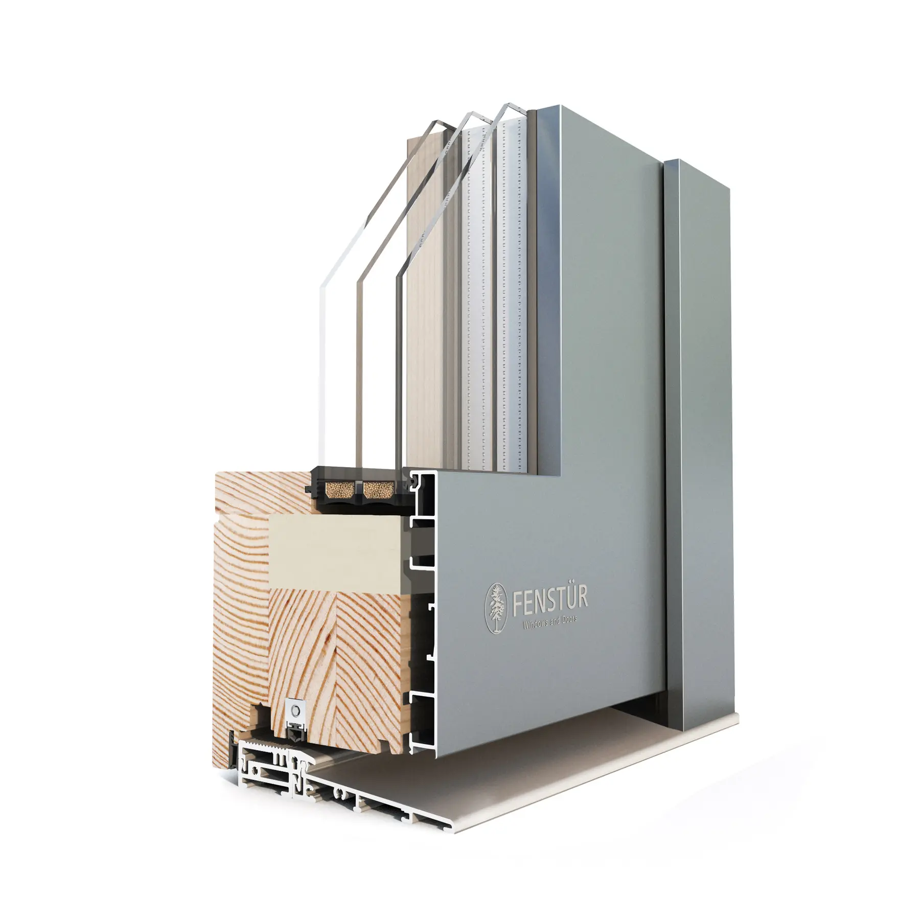 106 mm wood-aluminum triple-pane in-swing corner section