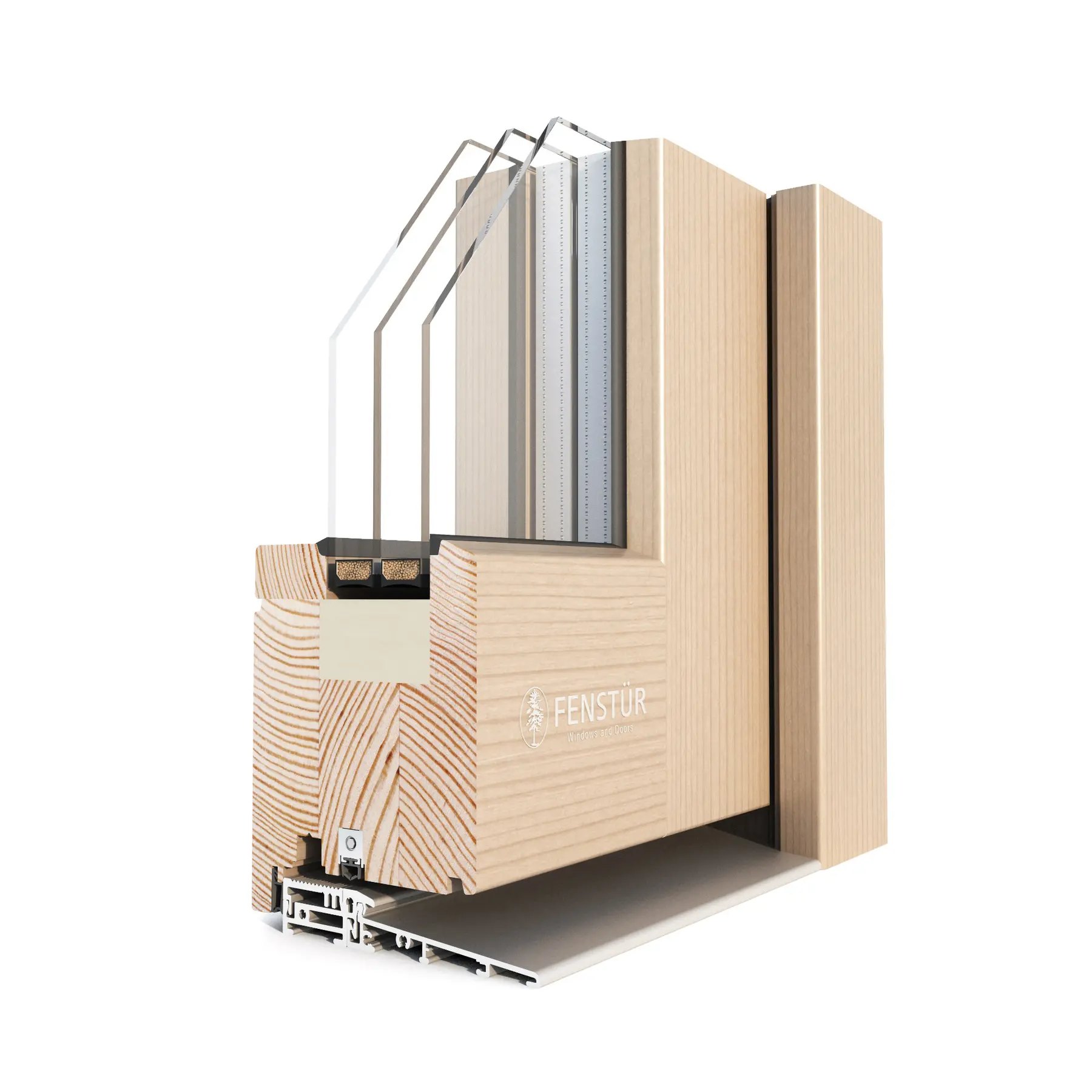 106 mm all-wood triple-pane in-swing corner section