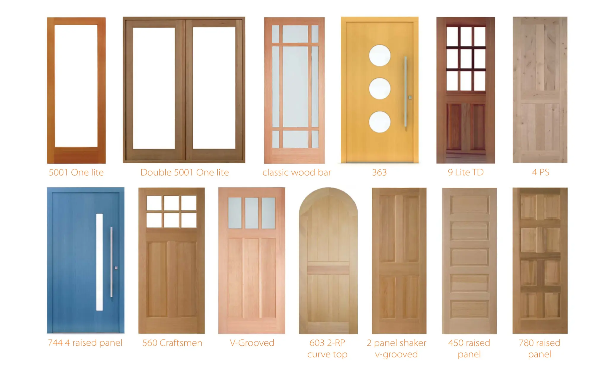 Selection of Fenstür custom entry door panel and glazing designs