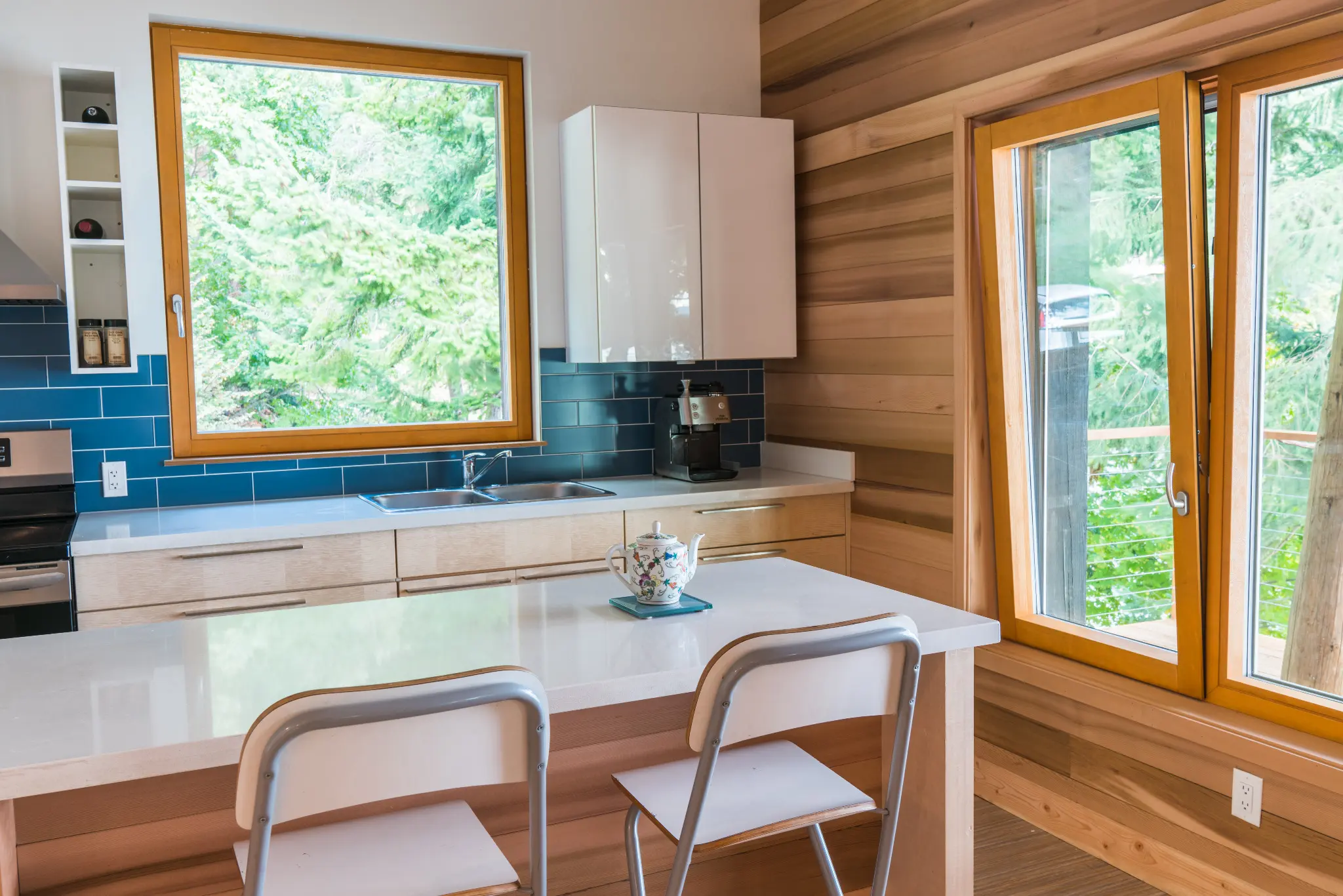 Natural wood Fenstür picture window in the Green Point Project kitchen
