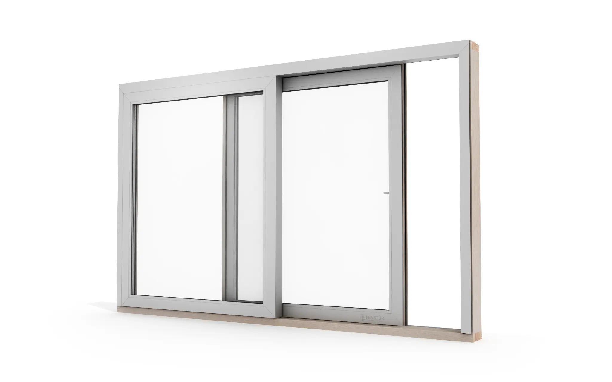 Exterior aluminum-clad face of an open Fenstür lift-and-slide system