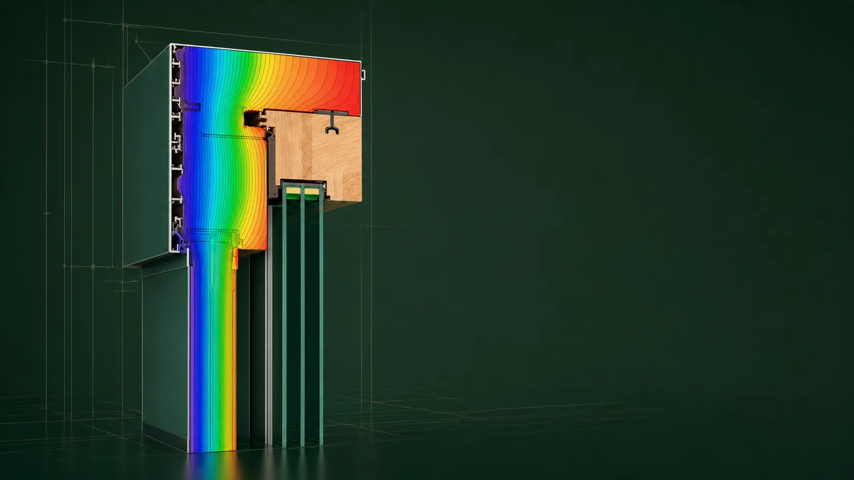 Thermal-flow modelling through a Fenstür wood-aluminum window section