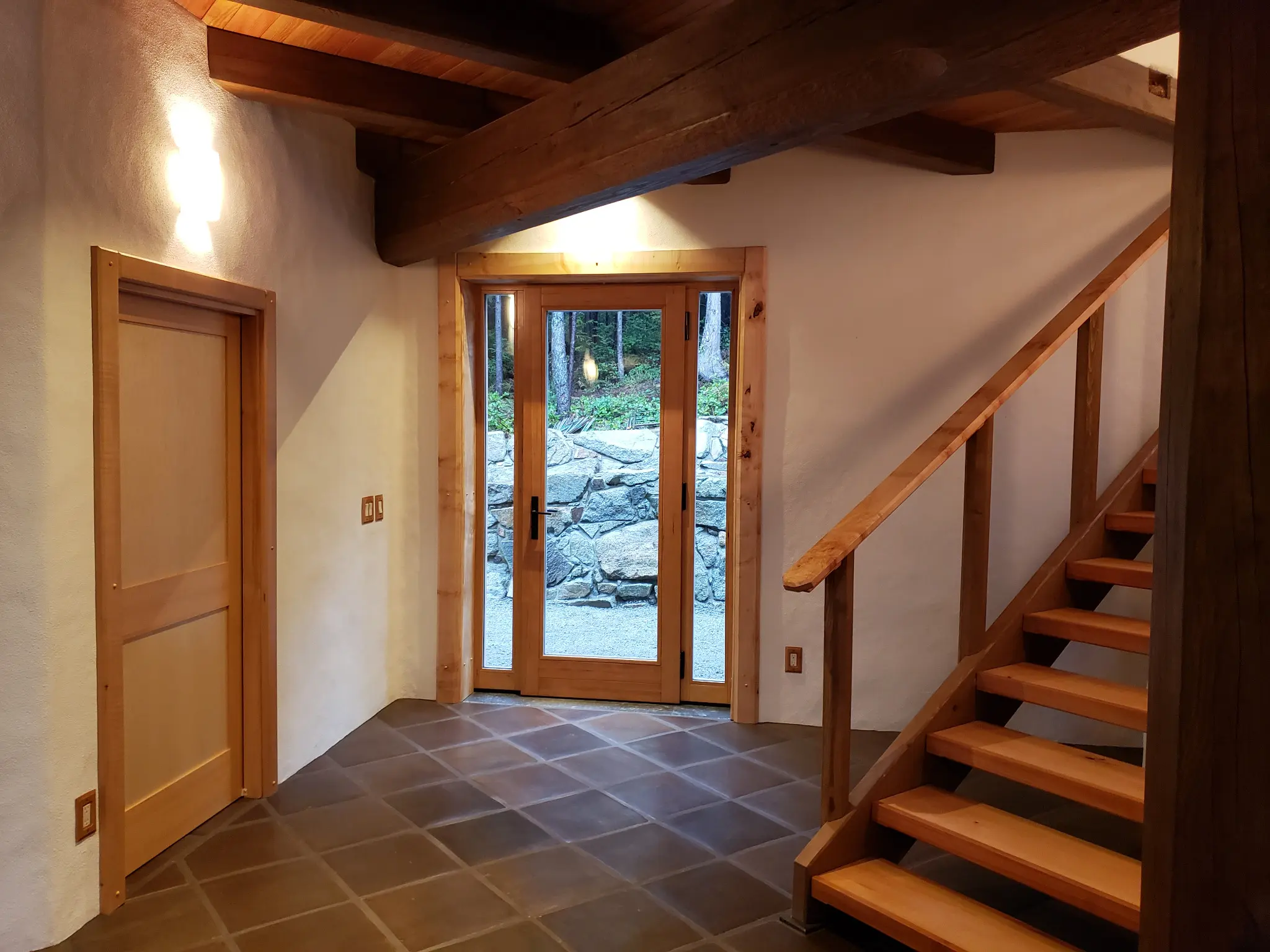 All-wood entrance door with narrow glazed sidelites