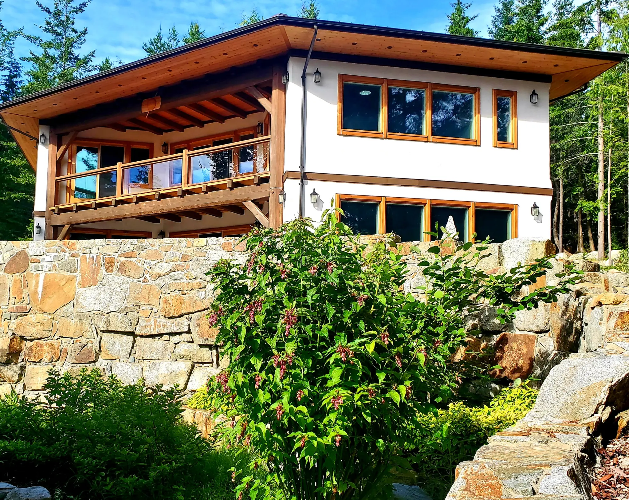 Finished Cortes Island home with warm all-wood Fenstür windows and doors