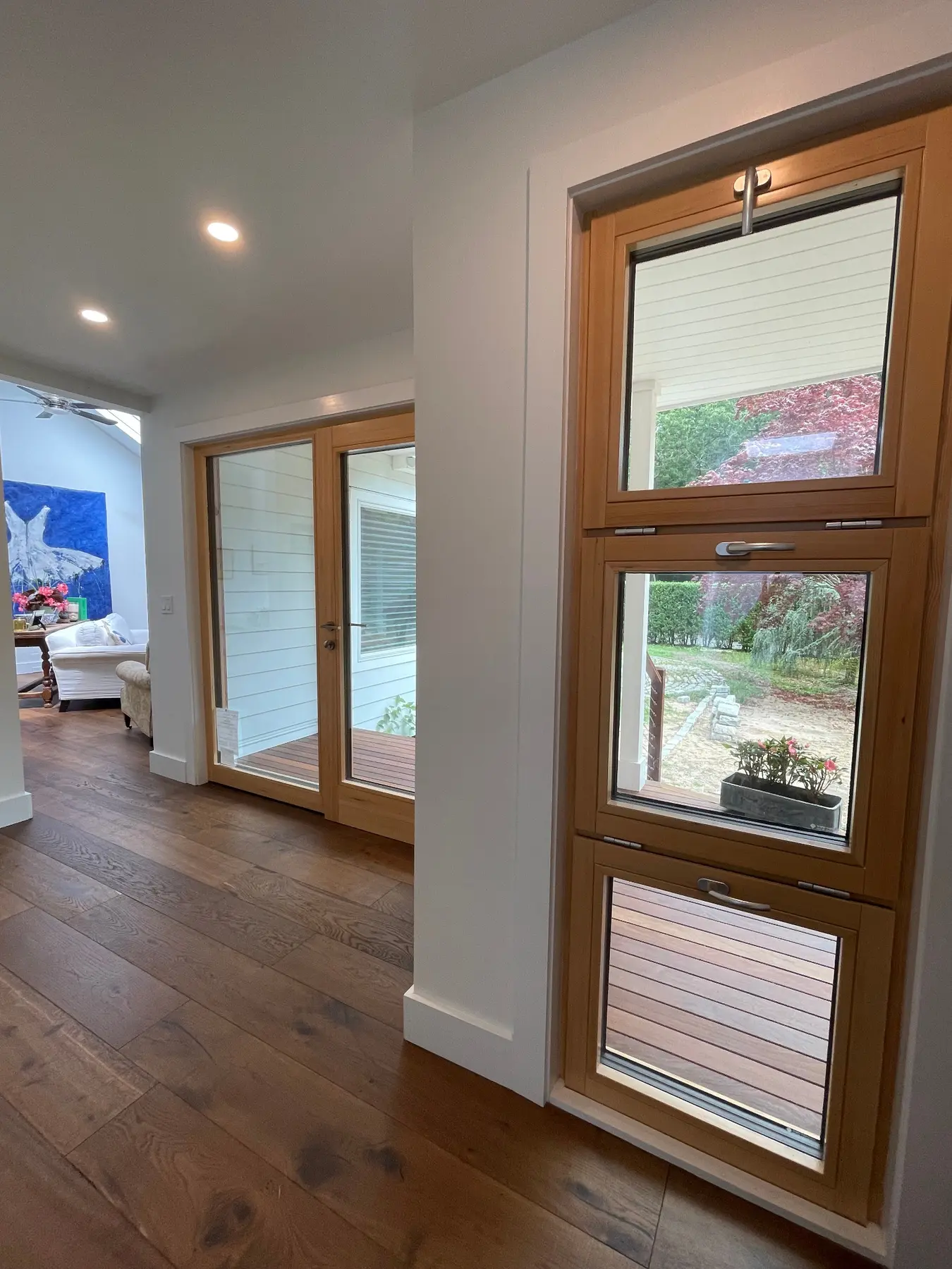 Operable wood window in a bright interior