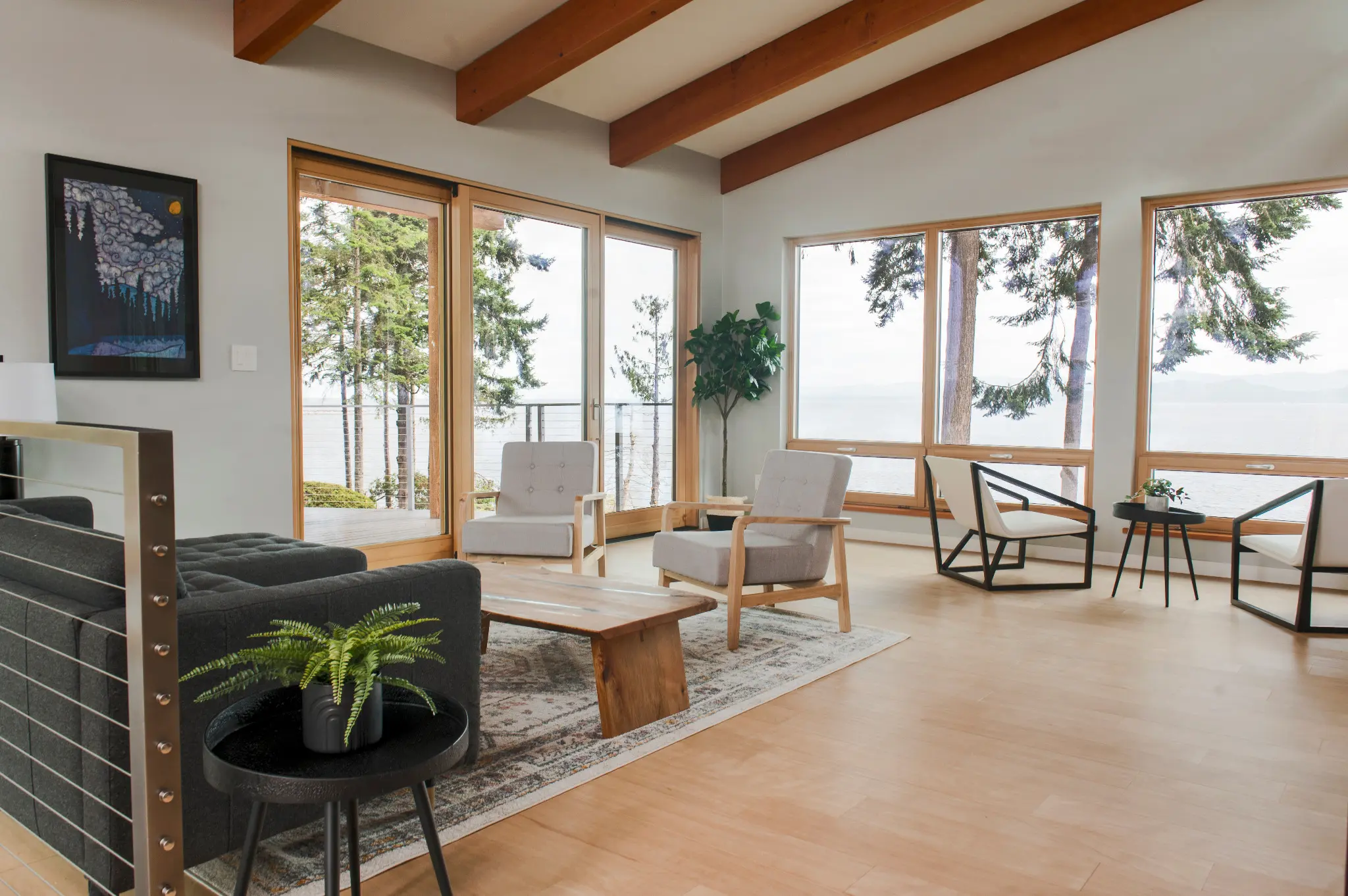 Ocean Side Passive House living room overlooking the water