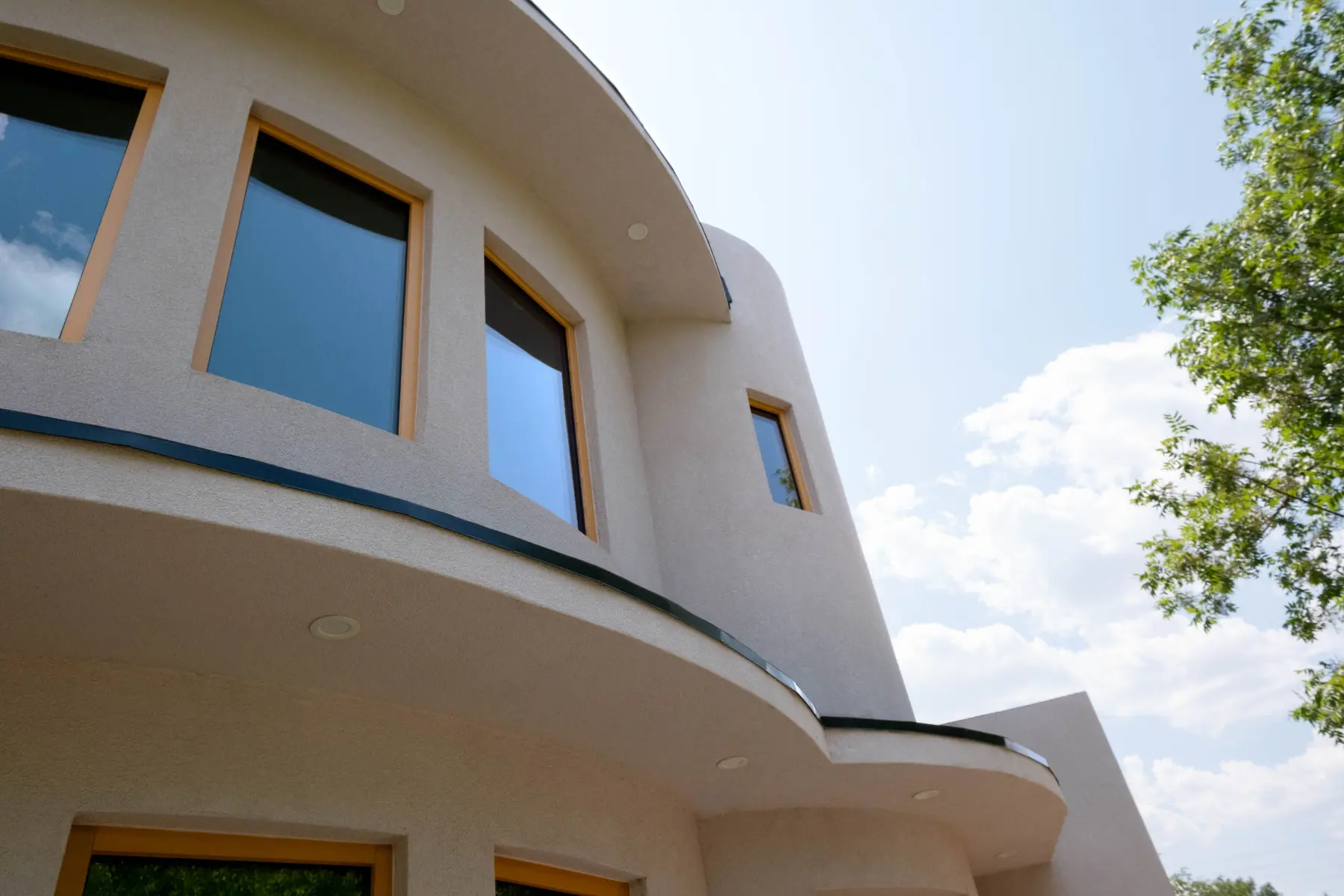 Exterior detail of the wood window frames