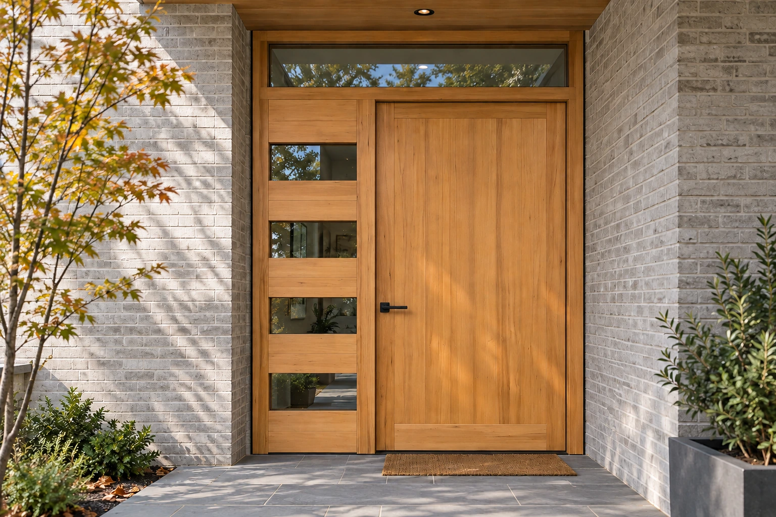 Wood door + sidelite + transom architectural visualization