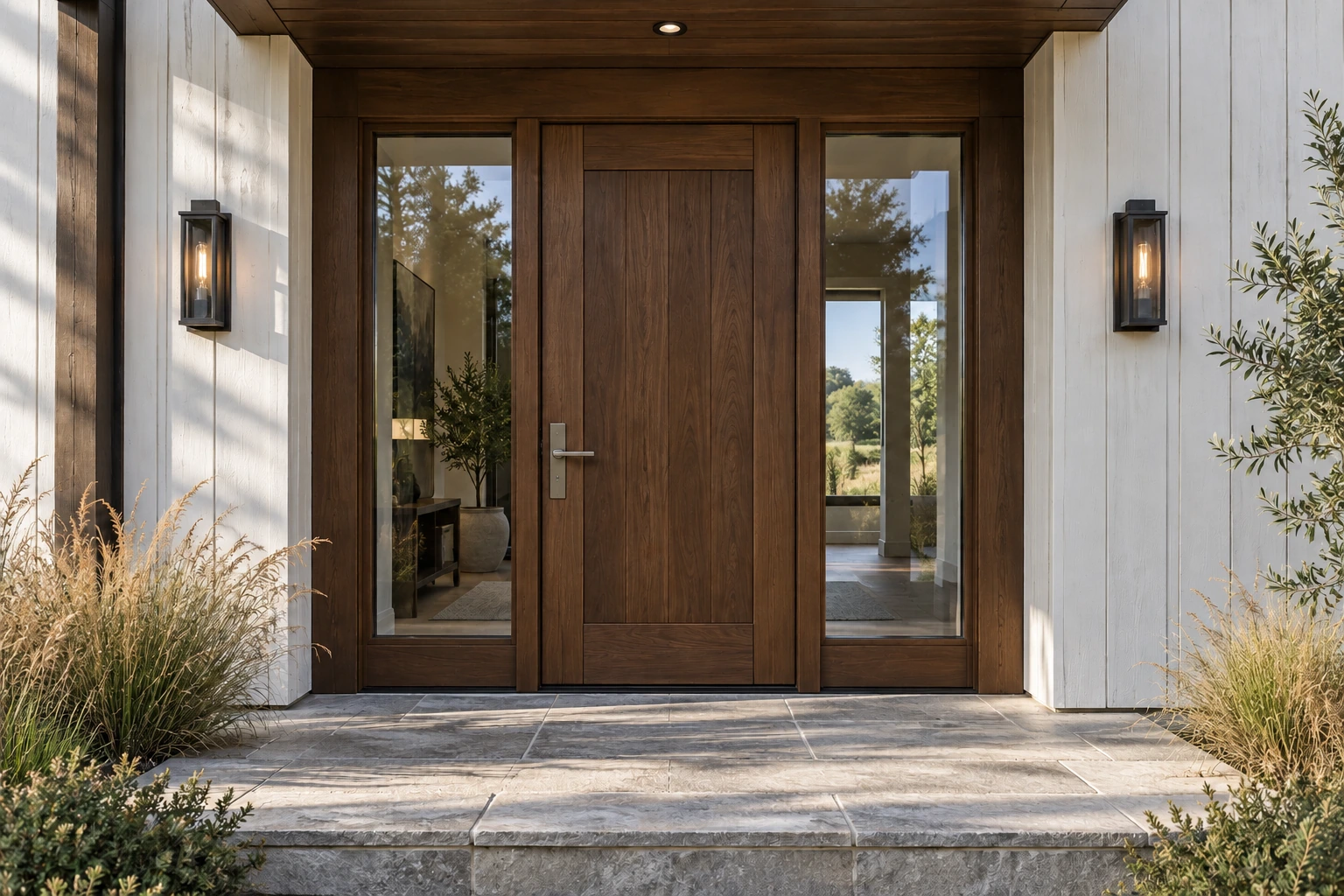 Wood door + two sidelites architectural visualization
