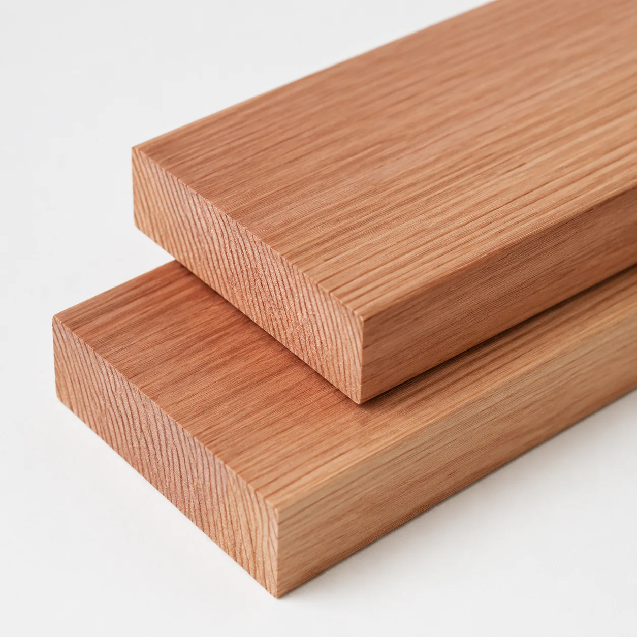 Unfinished Red cedar wood boards showing natural colour and grain