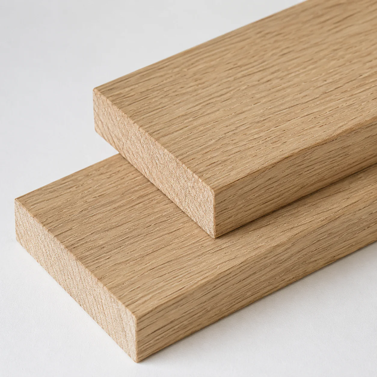 Unfinished White oak wood boards showing natural colour and grain